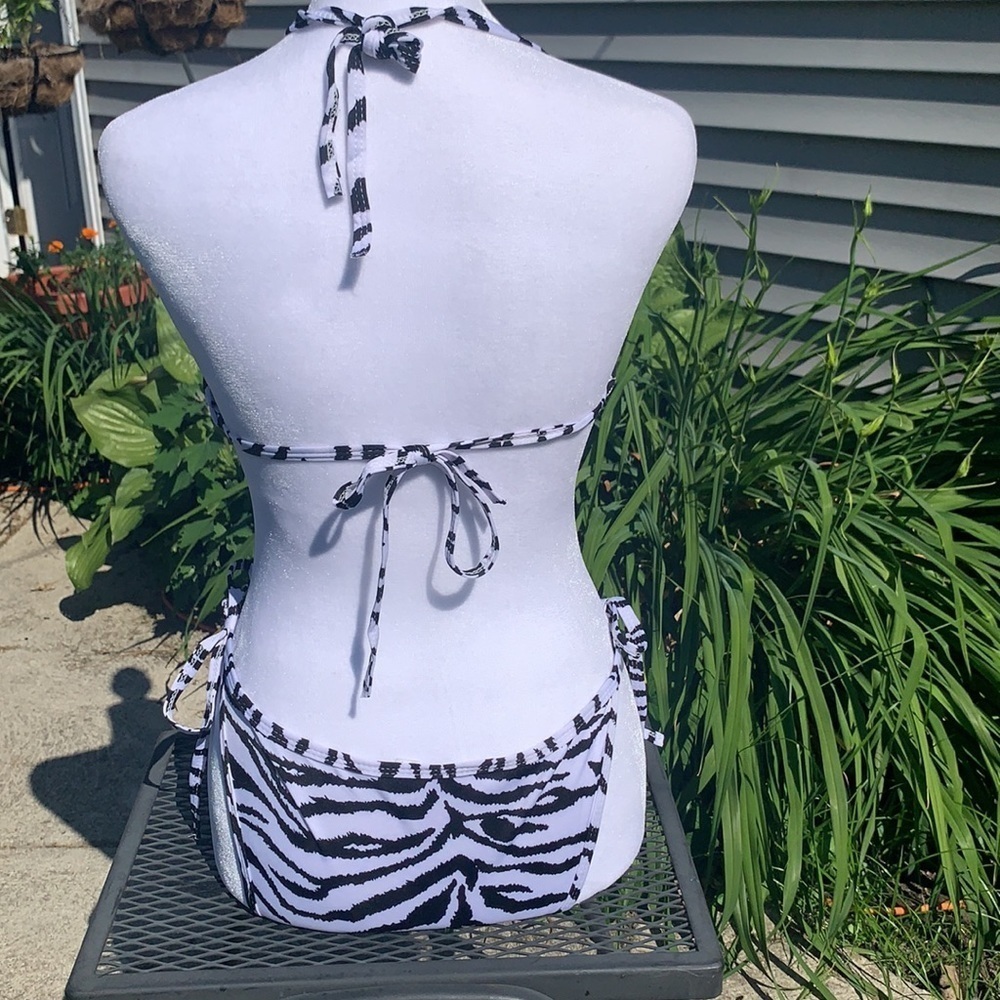 Black & White Zebra Print String Bikini - Picture 3 of 7